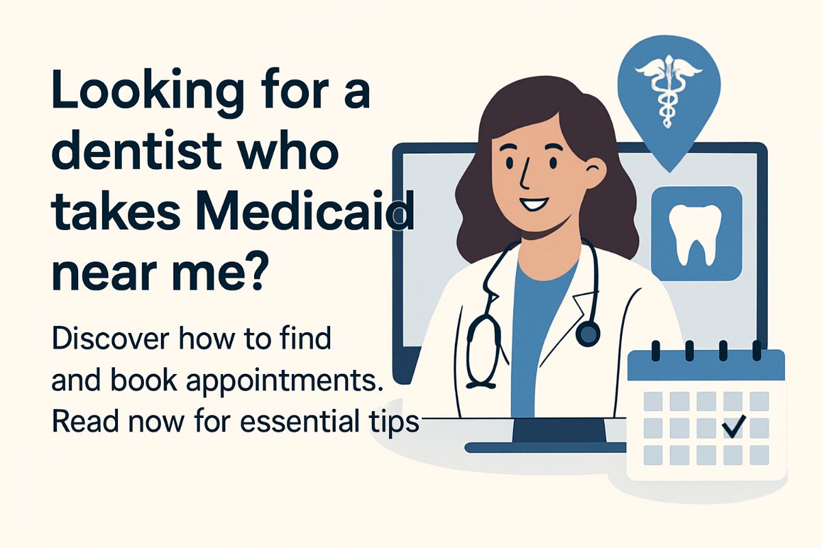 Image of a friendly dentist smiling and shaking hands with a new patient who has a Medicaid card in their hand. The dentist's office is clean and modern in the background. No text on the image.